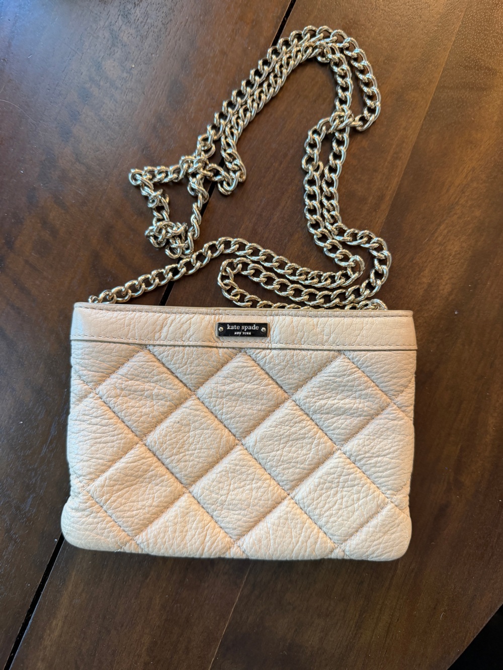 kate spade Quilted Cream Leather Crossbody with Gold Chain